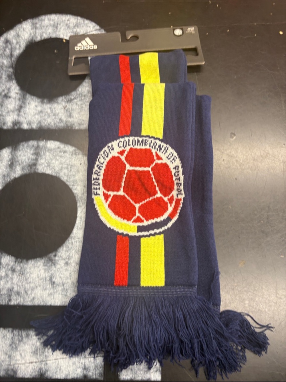 adidas Kids Navy Scarf with Red & Yellow Stripes